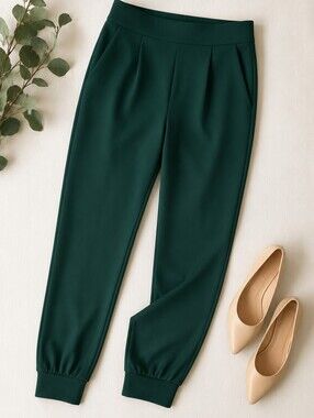 Rachel Zoe Emerald Green Tapered Pull On Pants Large Minimalist Chic